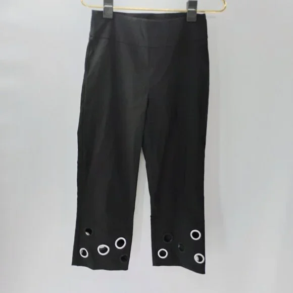 Joseph Ribkoff Womens Size 4 Crop Capri Black Pants Faux Coin Details #3610 - Picture 2 of 12